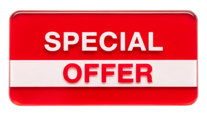 Special offer glossy red and white promotional button or sticker for advertisement, high quality special offer png photo