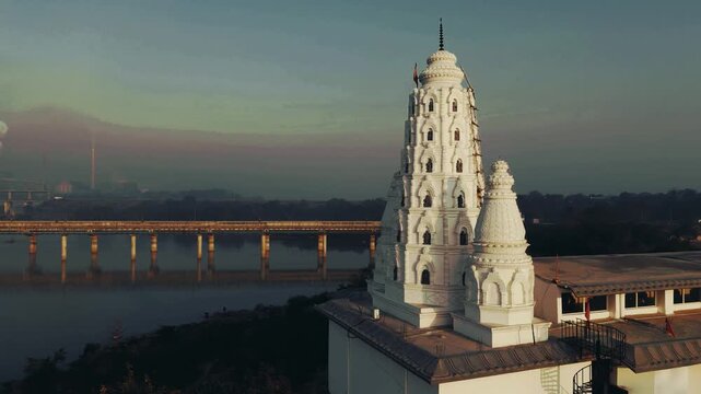 Temple Drone Shot in Korba | Manas Temple, Lush Scenery & Calm Surroundings, Scenic Aerial Stock Footage
