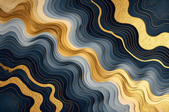 Dark Blue and Gold Abstract Wavy Layers background - Powered by Adobe
