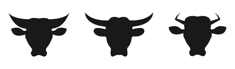 Bull Head Cow Horns Icon Vector Set for logo design