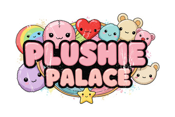 Obraz premium Cute kawaii plushie collection with rainbow and heart elements