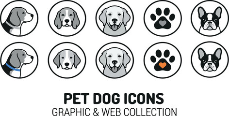 Pet Dog Icons Graphic And Web Collection With Various Breeds