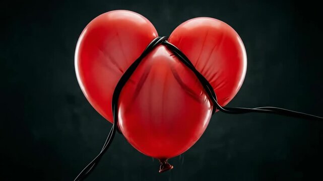 Red Balloons Constricted by Black Wires forming Heart Shape 3D Render