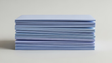 Neatly stacked collection of blue penpal letters on soft neutral background for creative communication