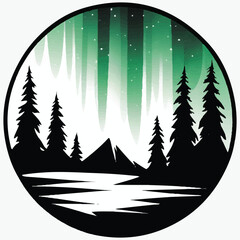northern lights aurora logo color illustration vector