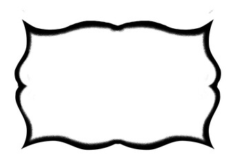 Vintage painting frame with black brush strokes and black grain texture, isolated on transparent background.