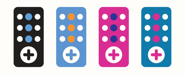 Remote control button icons, colorful remote control buttons icon vector set in trendy flat style illustration isolated on white background.