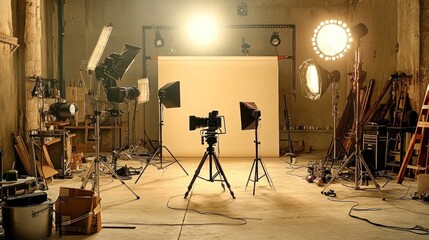 Professional photography  setup with lighting equipment.