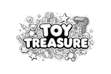 Obraz premium Toy treasure: whimsical doodle art with blocks, teddy bears, and treasure chest