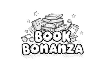 Retro book bonanza sketch with glasses and stars design for reading enthusiasts