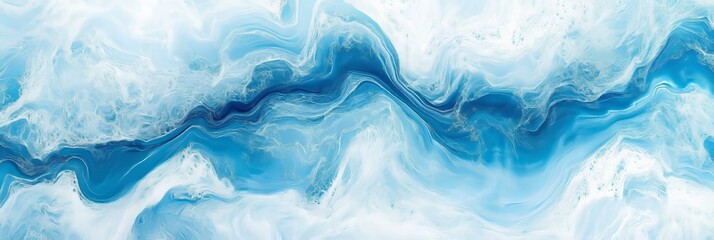 Obraz premium Vibrant Blue and White Abstract Fluid Art with Glass-Like Texture, Ideal for Contemporary Home Decor