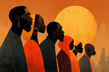 Minimal abstract silhouette art representing African people - ai generative
