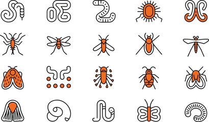 Medical insect and parasite icon set illustrating disease vectors, pests, and bugs in minimal outline style for healthcare education © LatifunNahar