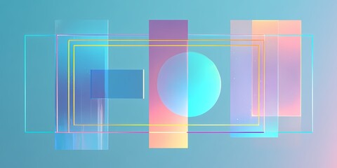 Fototapeta premium Abstract geometric shapes with a blue background featuring rectangles and a circle in soft pastel colors.