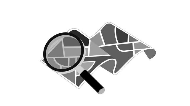 Magnifying Glass on Map Animated, Animation of a magnifying glass over a folded map