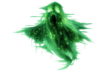 Green glowing ghost appearing, flying, haunting, bringing fear for halloween and spooky events, with transparent background