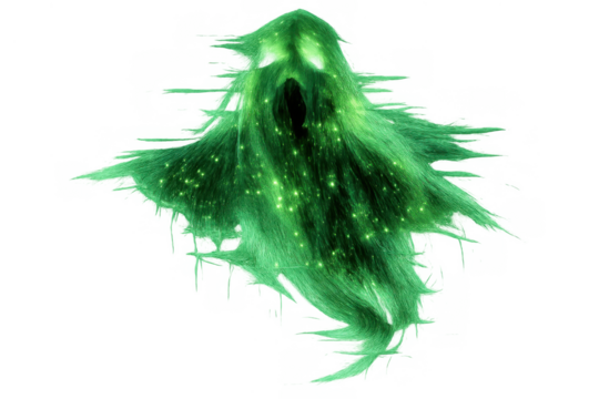 Green glowing ghost appearing, flying, haunting, bringing fear for halloween and spooky events, with transparent background - Powered by Adobe