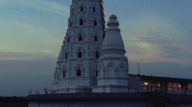 Cinematic Aerial View of Manas Temple Korba | Architectural Landscape, Lush Green Surroundings, 4K B-Roll Stock Footage