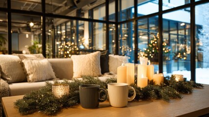 Cozy Scandinavian Living Room with Candles and Coffee