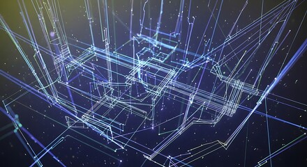 Obraz premium Abstract digital network structure with lines and nodes on a dark background
