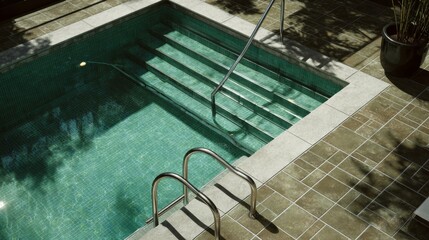 Private Swimming Pool with Steps and Handrail.