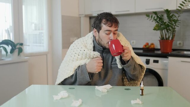 Objective Reality Young Man in Blanket Faces Seasonal Diseases