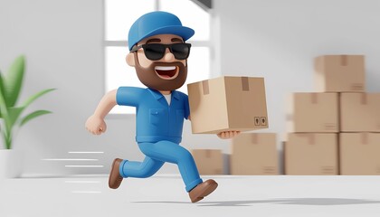 3D illustration of delivery man with package