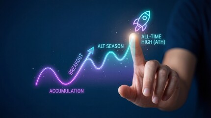 Businessman analyzing cryptocurrency market trends on futuristic interface