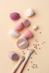 Pastel Makeup Sponges and Brushes with Powder Pearls