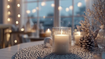 Soft Candlelight In Cozy Scandinavian Winter Interior