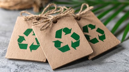 Recycling Symbols on Brown Paper Bags.
