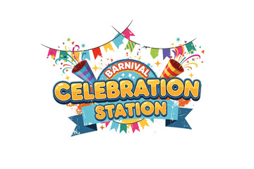 Colorful carnival celebration banner with confetti and flags