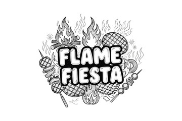 Grill party doodle: flame fiesta with skewers and grilled delights