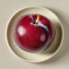 Red Apple on White Ceramic Plate.
