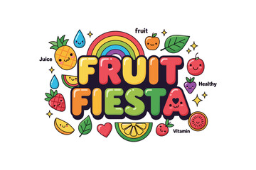 Fototapeta premium Colorful fruit fiesta with whimsical cartoon elements and rainbow design