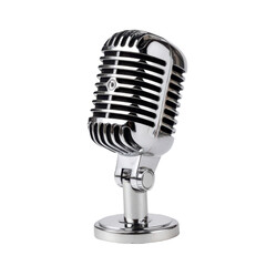 Fototapeta premium Vintage chrome microphone, ready to capture voices and melodies from the past.