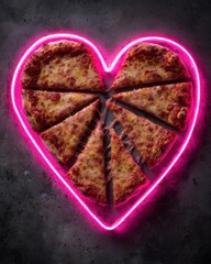 Heart shaped pizza with neon outline