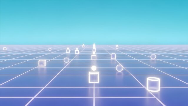 Futuristic digital landscape with glowing network connections and data visualization - Powered by Adobe