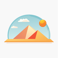 Stylized Pyramids Under a Sunny Sky with Clouds in a Desert Landscape