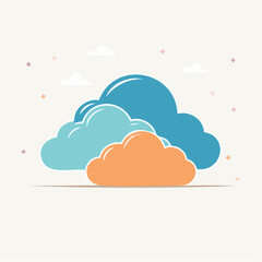 Pixel Art Style Illustration Of Various Colored Clouds Against A Light Cream Textured Background With Small Star Accents