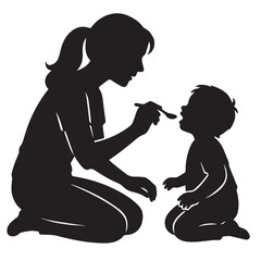 The mother feeding child silhouette is perfect for nurturing meal-themed designs.
