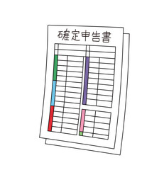 フラットな線画タッチの確定申告の書類モチーフ｜会計・所得税・節税・青色申告に関連する素材