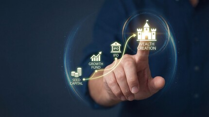 Businessman interacting with wealth creation concept on digital interface