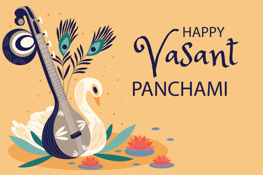 Happy vasant panchami festival illustration with traditional indian motifs vector
