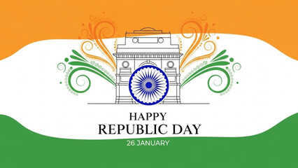 Obraz premium Indian republic day celebration graphic with gate of india and national flag colors with Indian flag and Patriotic and National holiday and Festival