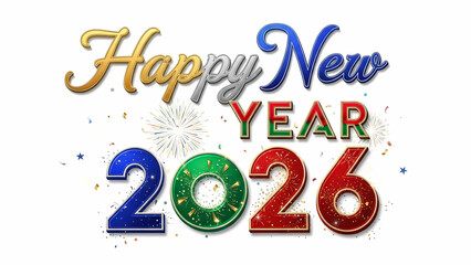 Colorful Happy New Year 2026 Celebration, Isolated Graphic