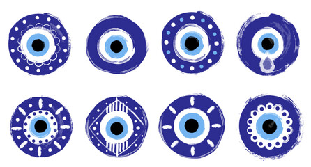 Hand painted vector doodle evil eye set, Greek or Turkish talisman charm, protection symbol illustration
