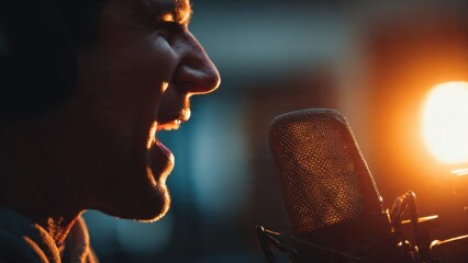 Voice actor recording in studio