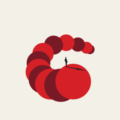 Strategic Vision and Future Planning Concept with Professional Standing on Spiraling Path of Success and Growth. Minimalist Vector Illustration