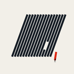 Business Completion and Problem Solving Concept with Man Carrying Missing Piece to Achieve Perfection and Growth. Minimalist Vector Illustration